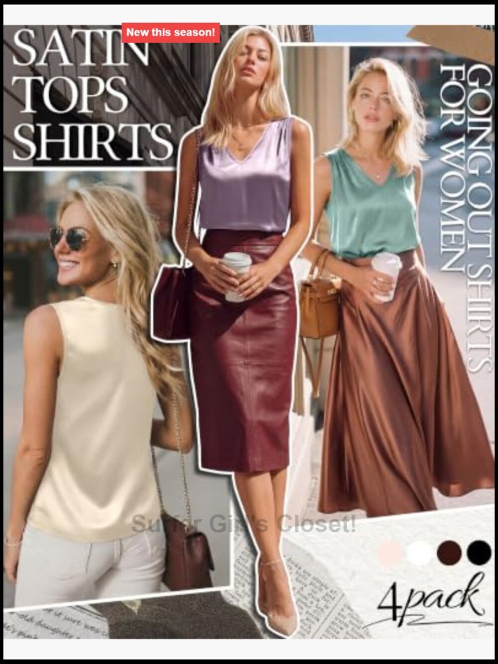 4 Pack Silk Satin V Neck Tank Tops Women's Sleeveless Loose Fit Camisoles - Picture 3 of 7